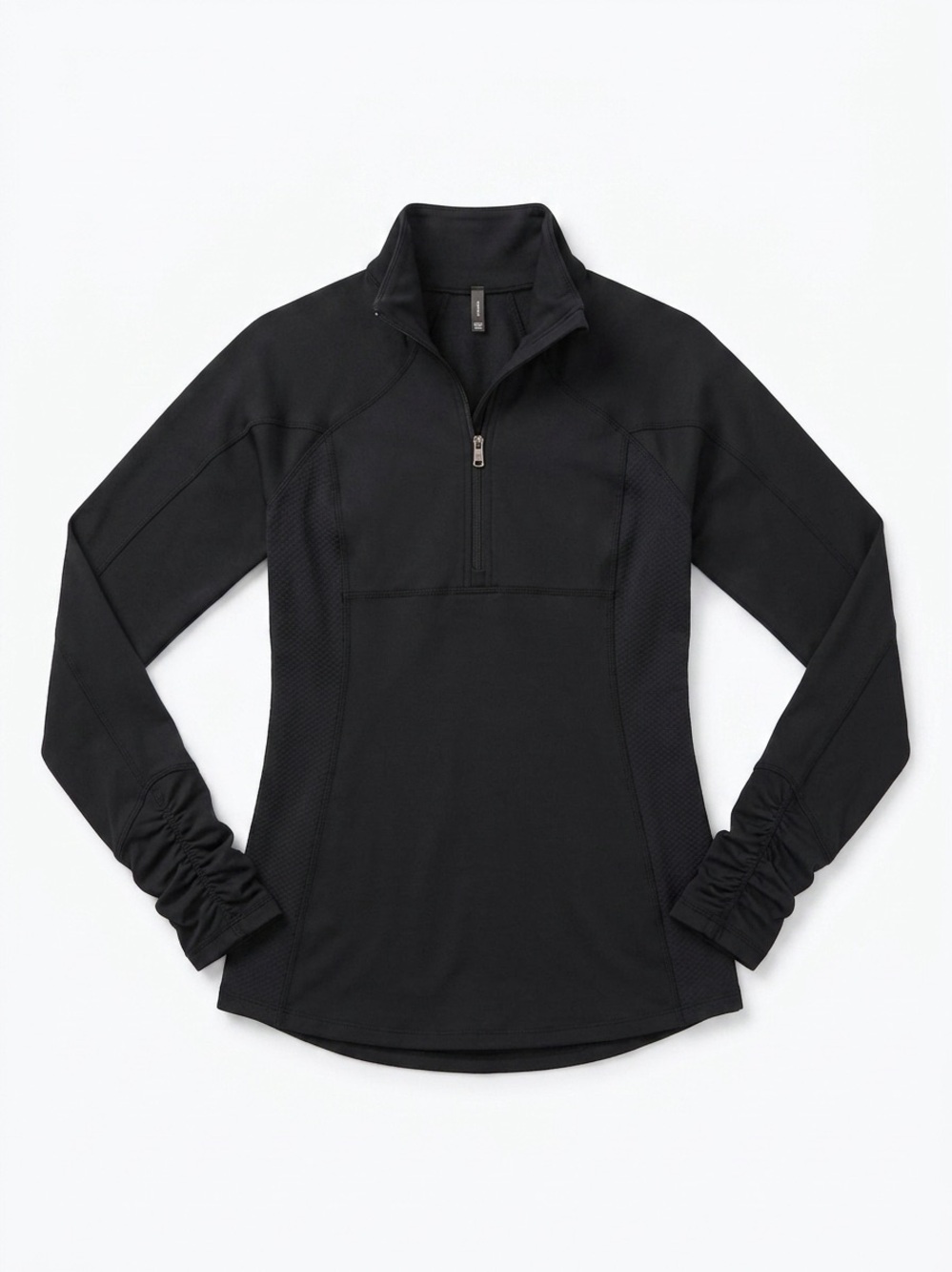 CALIA Black Quarter Zip Athletic Pullover Jacket Ruched Cuffs Size Small